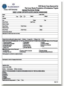 2022 Lions Sports Explosion Registration Form